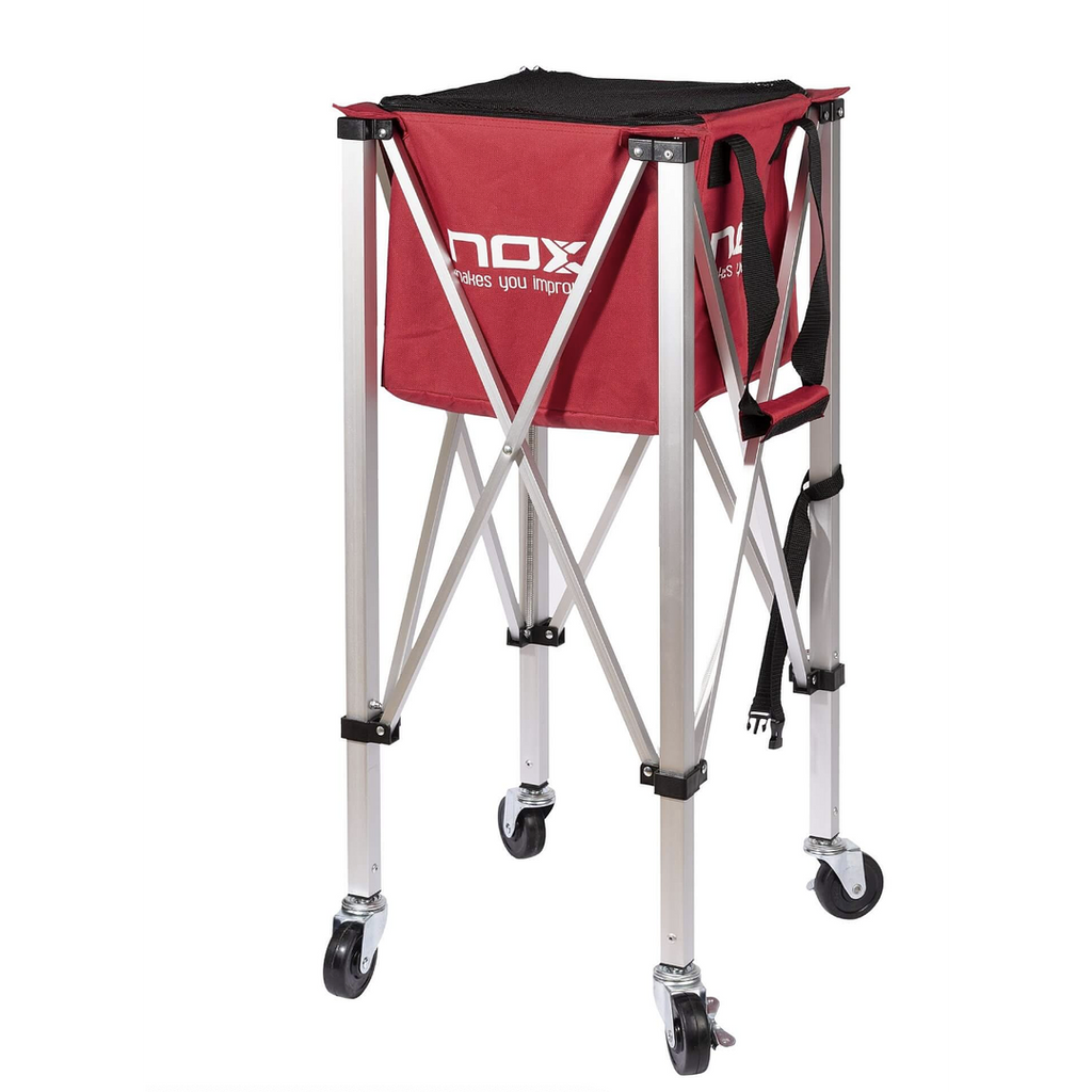 CANASTO DE PELOTAS NOX PLEGABLE CON RUEDAS ROJO